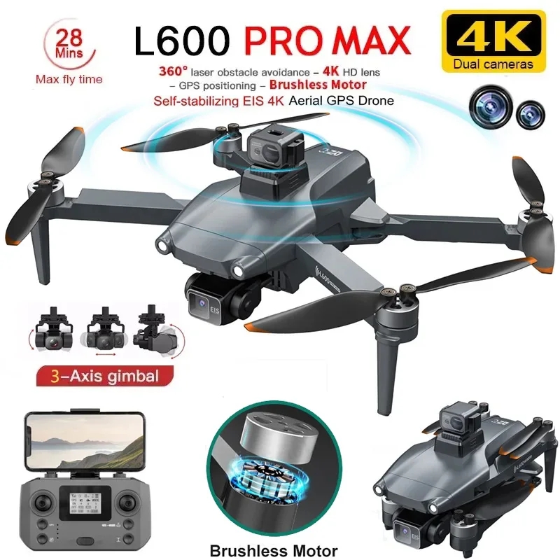 Fpv Brushless Rc Drone 4K - Drone GPS professionnel L600 PRO MAX